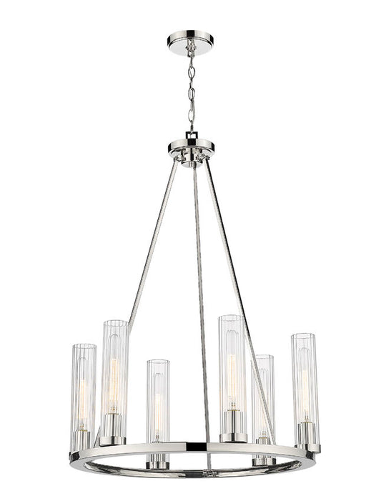 Z-Lite Beau 26" 6-Light Polished Nickel Round Chandelier With Clear Glass Shade