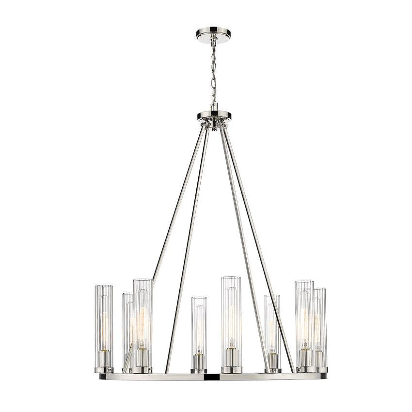 Z-Lite Beau 33" 8-Light Polished Nickel Round Chandelier With Clear Glass Shade