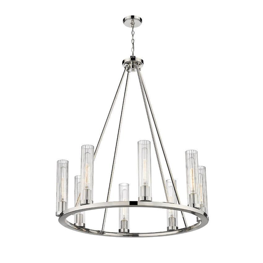 Z-Lite Beau 33" 8-Light Polished Nickel Round Chandelier With Clear Glass Shade