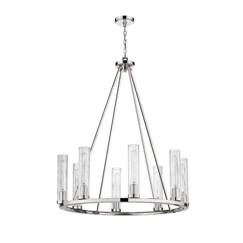 Z-Lite Beau 33" 8-Light Polished Nickel Round Chandelier With Clear Glass Shade