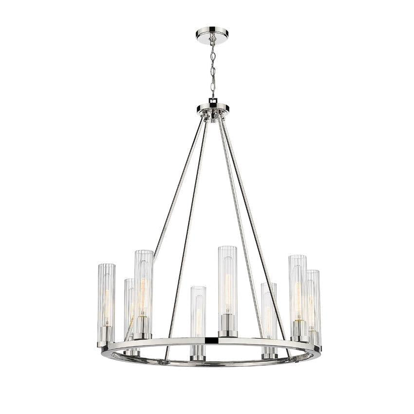 Z-Lite Beau 33" 8-Light Polished Nickel Round Chandelier With Clear Glass Shade