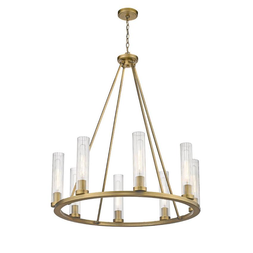 Z-Lite Beau 33" 8-Light Rubbed Brass Round Chandelier With Clear Glass Shade