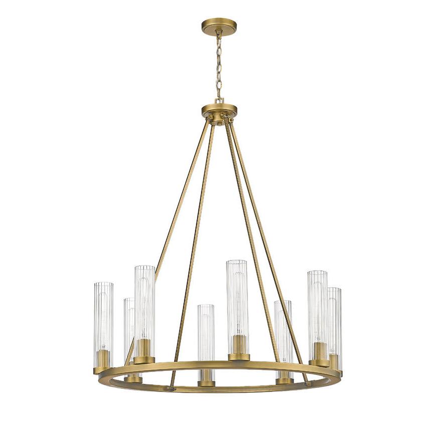 Z-Lite Beau 33" 8-Light Rubbed Brass Round Chandelier With Clear Glass Shade