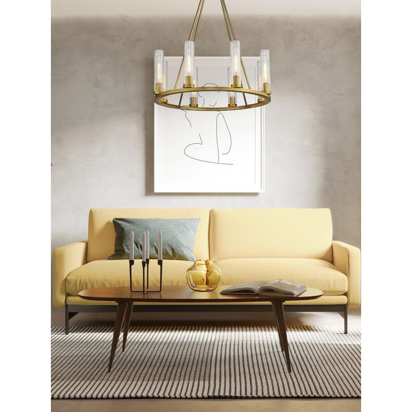Z-Lite Beau 33" 8-Light Rubbed Brass Round Chandelier With Clear Glass Shade