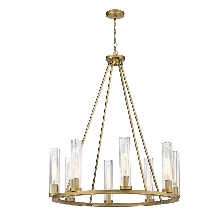 Z-Lite Beau 33" 8-Light Rubbed Brass Round Chandelier With Clear Glass Shade
