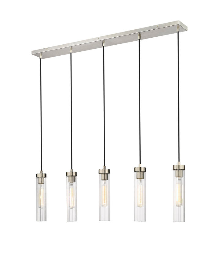 Z-Lite Beau 42" 5-Light Brushed Nickel Steel Clear Glass Shade Linear Chandelier