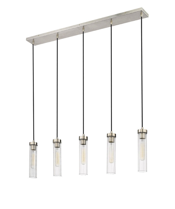 Z-Lite Beau 42" 5-Light Brushed Nickel Steel Clear Glass Shade Linear Chandelier