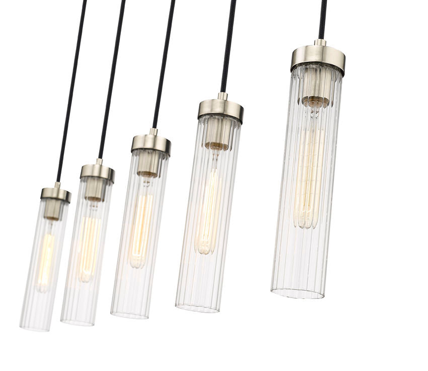 Z-Lite Beau 42" 5-Light Brushed Nickel Steel Clear Glass Shade Linear Chandelier