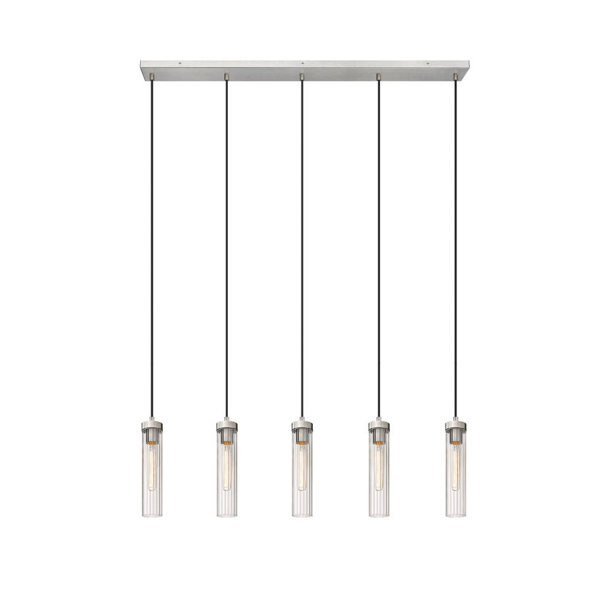 Z-Lite Beau 42" 5-Light Brushed Nickel Steel Clear Glass Shade Linear Chandelier