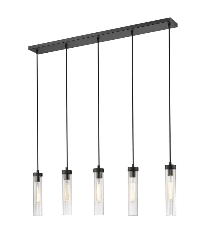 Z-Lite Beau 42" 5-Light Matte Black Steel Clear Glass Shade Linear Chandelier