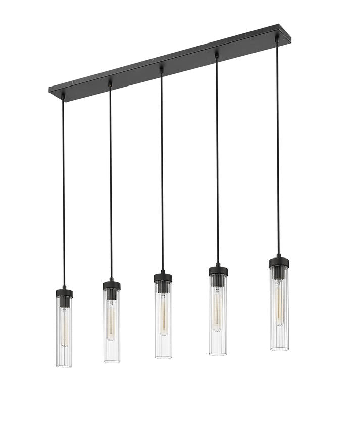 Z-Lite Beau 42" 5-Light Matte Black Steel Clear Glass Shade Linear Chandelier