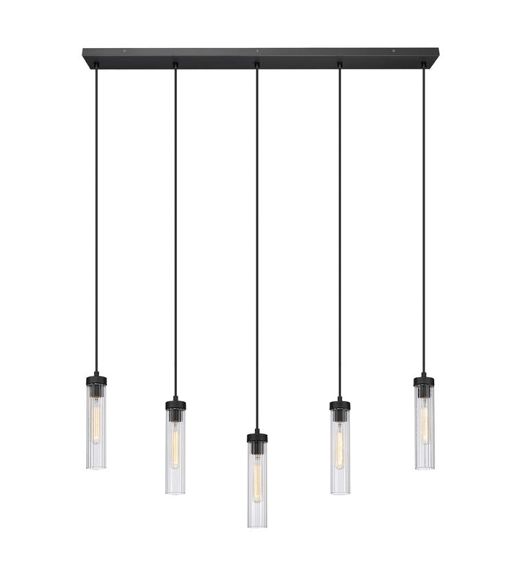 Z-Lite Beau 42" 5-Light Matte Black Steel Clear Glass Shade Linear Chandelier