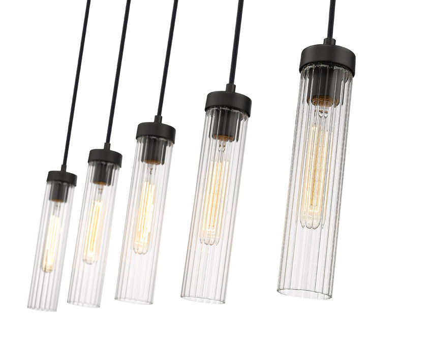 Z-Lite Beau 42" 5-Light Matte Black Steel Clear Glass Shade Linear Chandelier