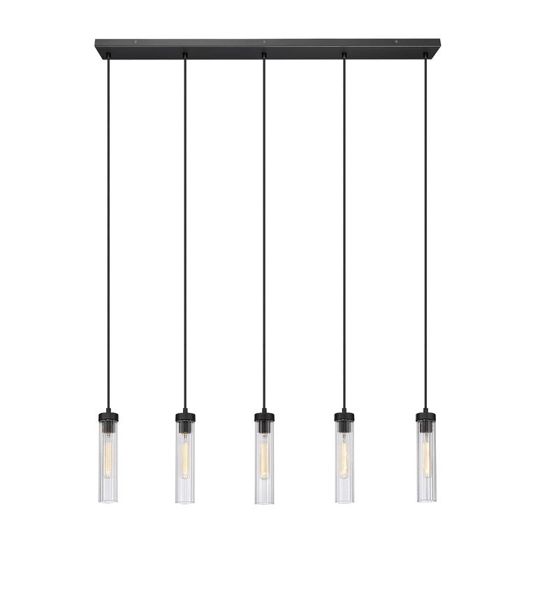 Z-Lite Beau 42" 5-Light Matte Black Steel Clear Glass Shade Linear Chandelier
