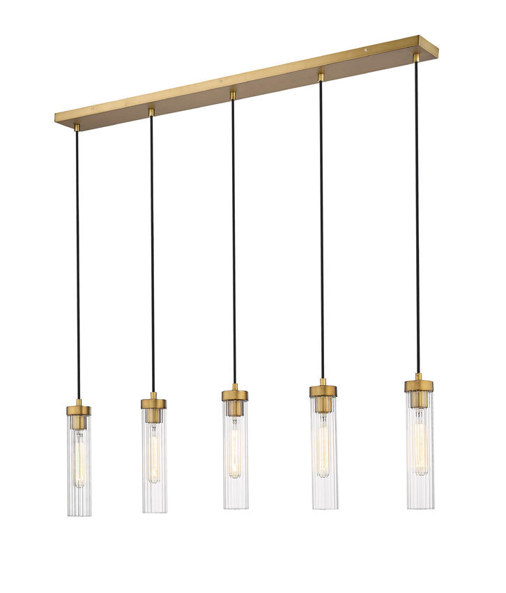 Z-Lite Beau 42" 5-Light Rubbed Brass Steel Clear Glass Shade Linear Chandelier