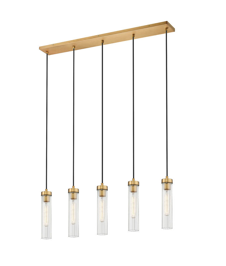 Z-Lite Beau 42" 5-Light Rubbed Brass Steel Clear Glass Shade Linear Chandelier