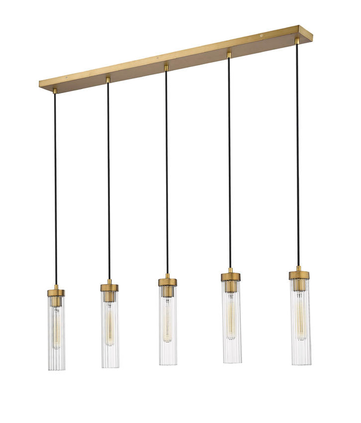 Z-Lite Beau 42" 5-Light Rubbed Brass Steel Clear Glass Shade Linear Chandelier