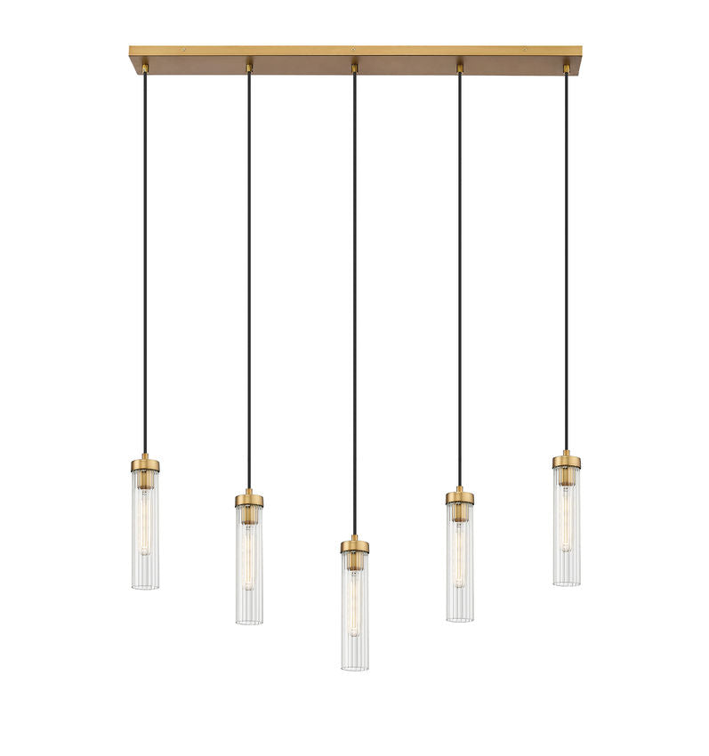 Z-Lite Beau 42" 5-Light Rubbed Brass Steel Clear Glass Shade Linear Chandelier