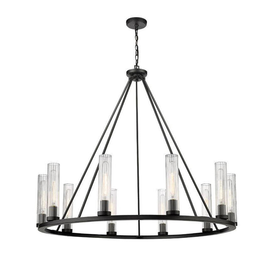 Z-Lite Beau 46" 10-Light Bronze Round Chandelier With Clear Glass Shade