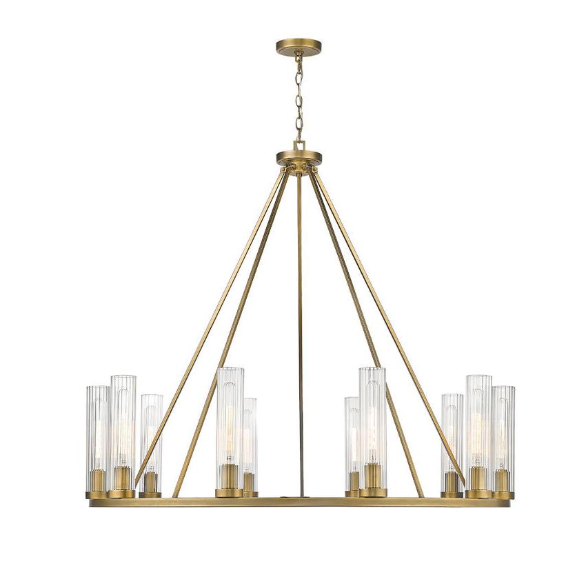 Z-Lite Beau 46" 10-Light Rubbed Brass Round Chandelier With Clear Glass Shade