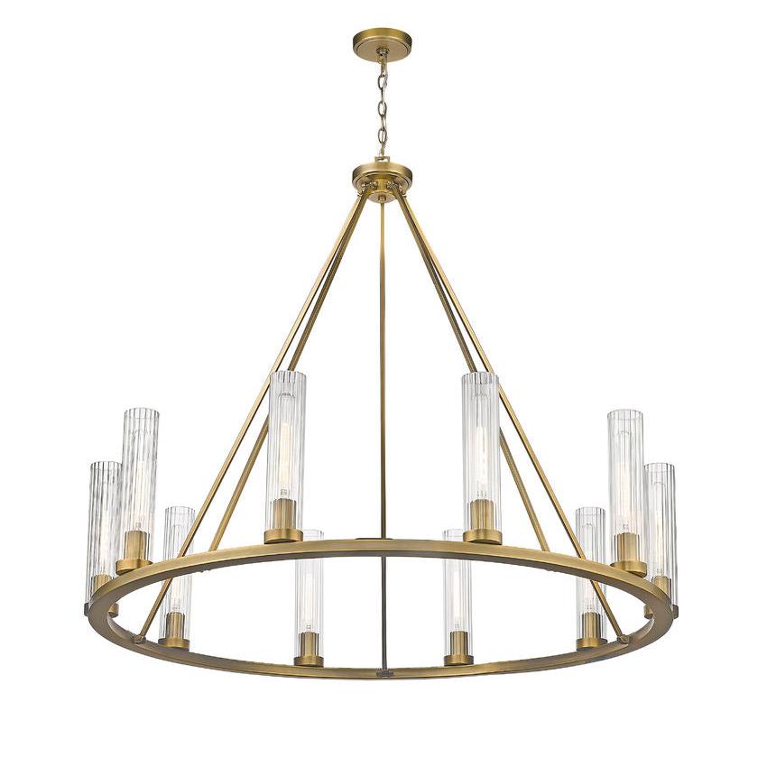 Z-Lite Beau 46" 10-Light Rubbed Brass Round Chandelier With Clear Glass Shade