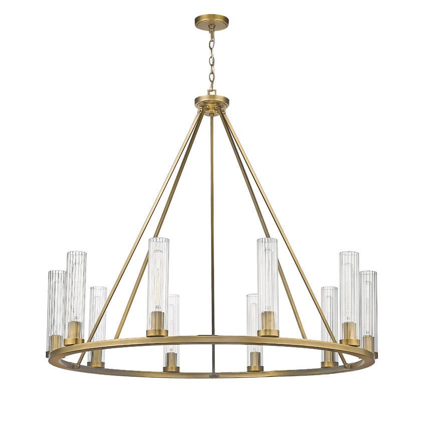 Z-Lite Beau 46" 10-Light Rubbed Brass Round Chandelier With Clear Glass Shade