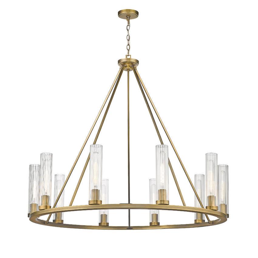 Z-Lite Beau 46" 10-Light Rubbed Brass Round Chandelier With Clear Glass Shade