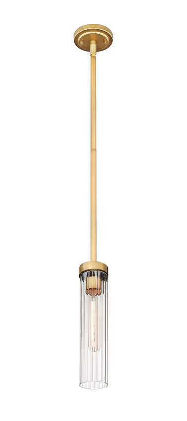 Z-Lite Beau 5" 1-Light Rubbed Brass Clear Glass Shade Pendant Light