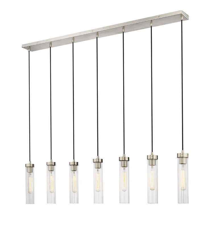 Z-Lite Beau 54" 7-Light Brushed Nickel Steel Clear Glass Shade Linear Chandelier