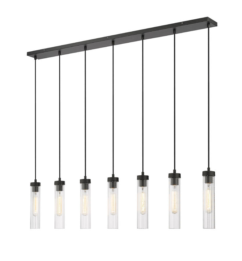 Z-Lite Beau 54" 7-Light Matte Black Steel Clear Glass Shade Linear Chandelier