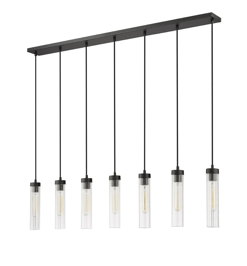 Z-Lite Beau 54" 7-Light Matte Black Steel Clear Glass Shade Linear Chandelier
