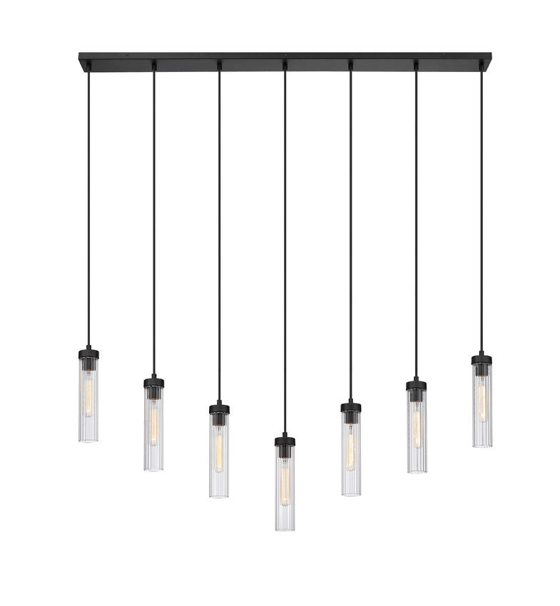 Z-Lite Beau 54" 7-Light Matte Black Steel Clear Glass Shade Linear Chandelier