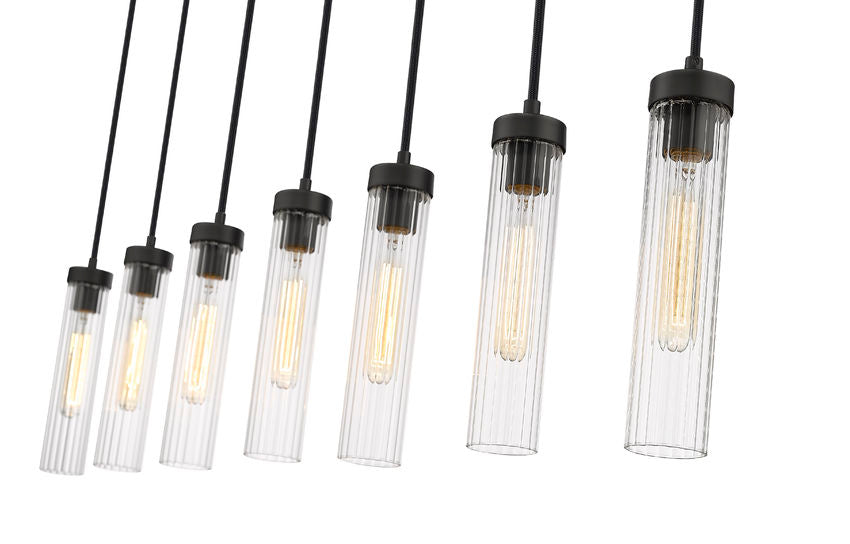 Z-Lite Beau 54" 7-Light Matte Black Steel Clear Glass Shade Linear Chandelier