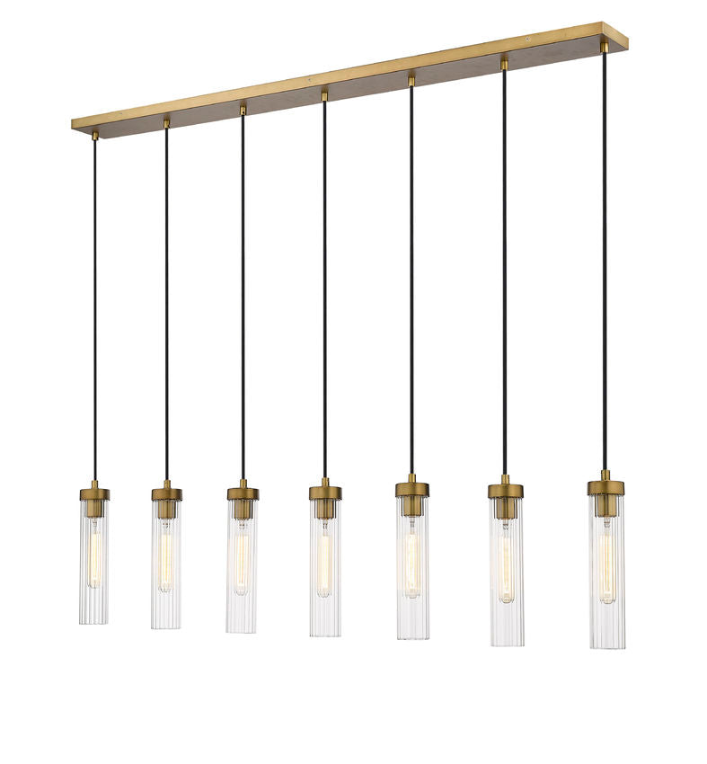 Z-Lite Beau 54" 7-Light Rubbed Brass Steel Clear Glass Shade Linear Chandelier