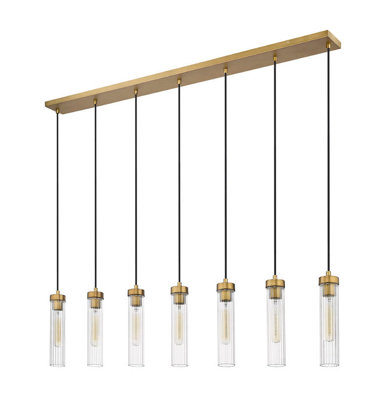 Z-Lite Beau 54" 7-Light Rubbed Brass Steel Clear Glass Shade Linear Chandelier