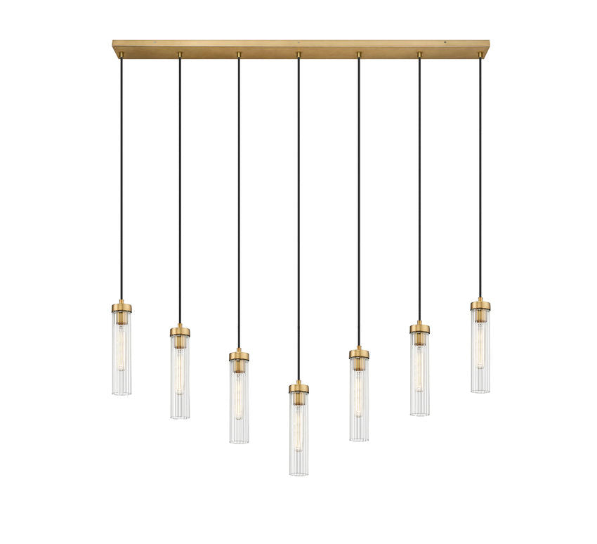 Z-Lite Beau 54" 7-Light Rubbed Brass Steel Clear Glass Shade Linear Chandelier