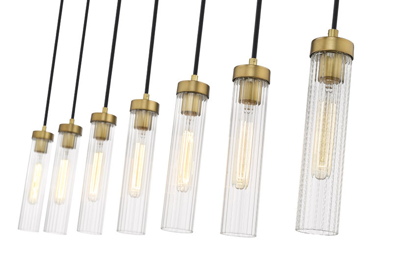 Z-Lite Beau 54" 7-Light Rubbed Brass Steel Clear Glass Shade Linear Chandelier