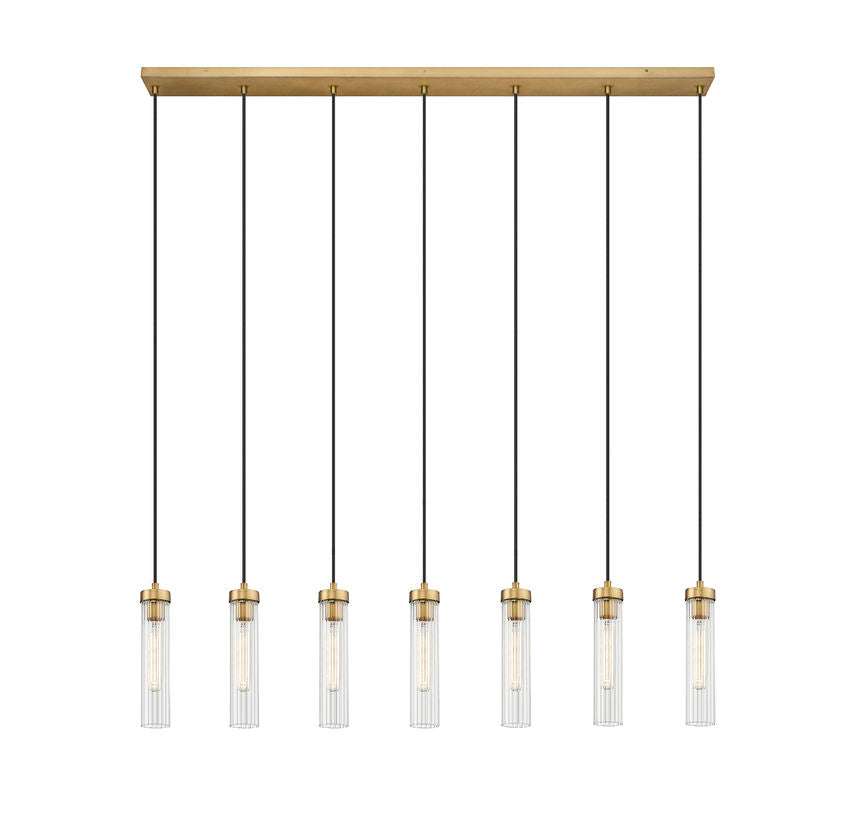 Z-Lite Beau 54" 7-Light Rubbed Brass Steel Clear Glass Shade Linear Chandelier