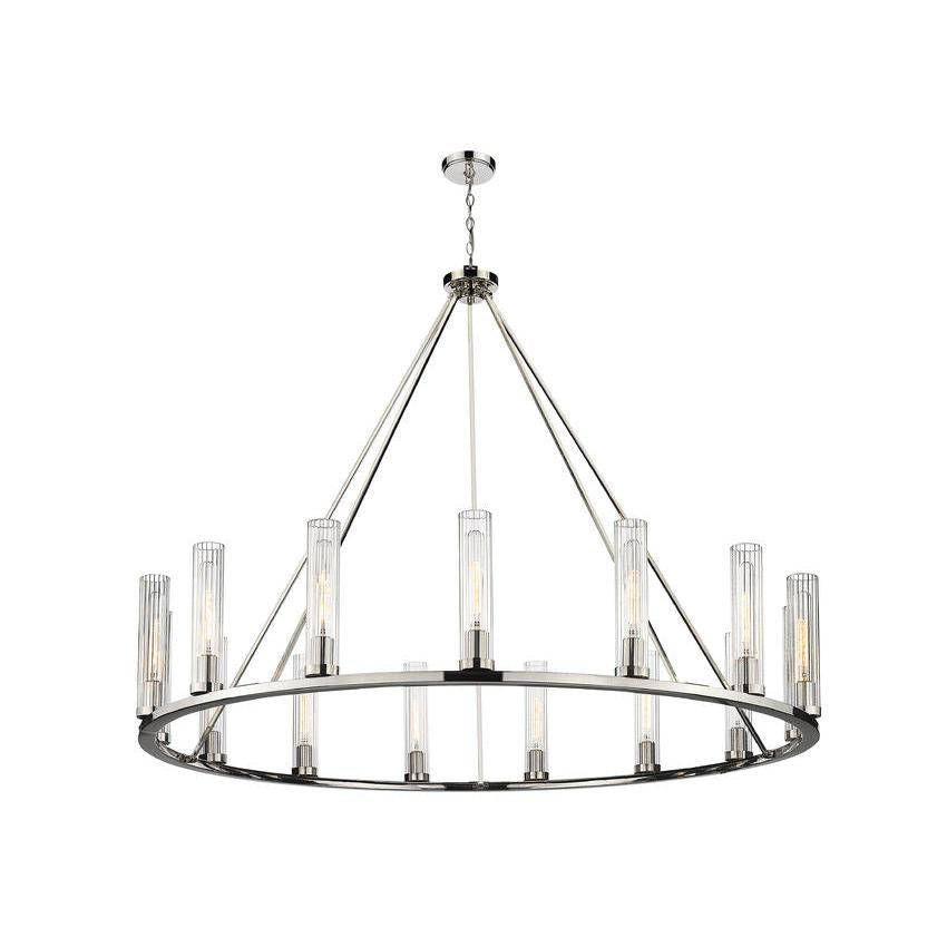 Z-Lite Beau 60" 15-Light Polished Nickel Round Chandelier With Clear Glass Shade