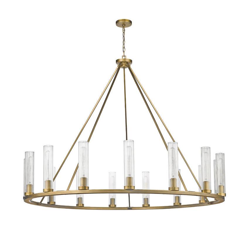 Z-Lite Beau 60" 15-Light Rubbed Brass Round Chandelier With Clear Glass Shade