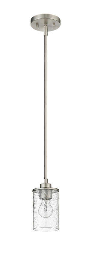 Z-Lite Beckett 6" 1-Light Brushed Nickel Mini Pendant Light With Clear Seedy Glass Shade