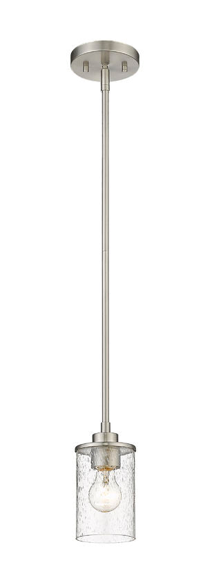 Z-Lite Beckett 6" 1-Light Brushed Nickel Mini Pendant Light With Clear Seedy Glass Shade