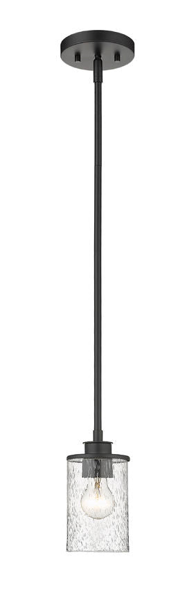 Z-Lite Beckett 6" 1-Light Matte Black Mini Pendant Light With Clear Seedy Glass Shade
