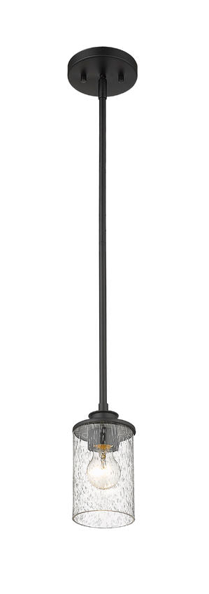 Z-Lite Beckett 6" 1-Light Matte Black Mini Pendant Light With Clear Seedy Glass Shade