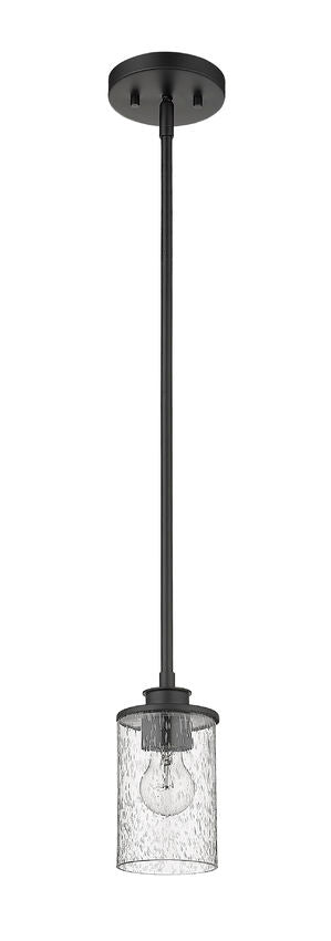 Z-Lite Beckett 6" 1-Light Matte Black Mini Pendant Light With Clear Seedy Glass Shade