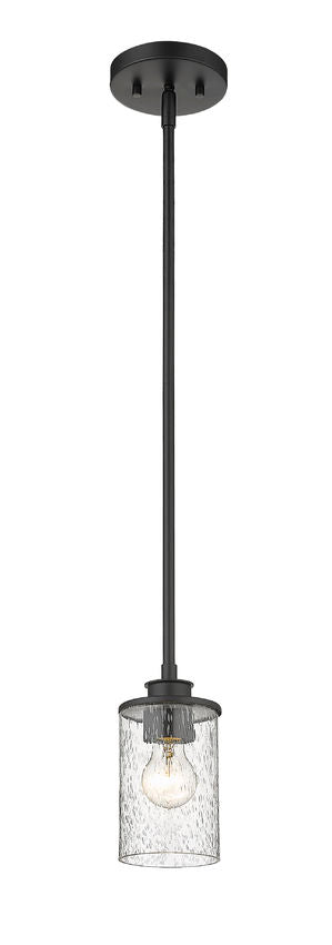 Z-Lite Beckett 6" 1-Light Matte Black Mini Pendant Light With Clear Seedy Glass Shade