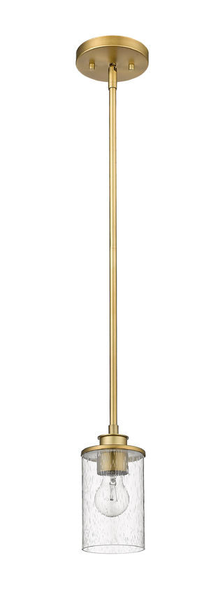 Z-Lite Beckett 6" 1-Light Olde Brass Mini Pendant Light With Clear Seedy Glass Shade