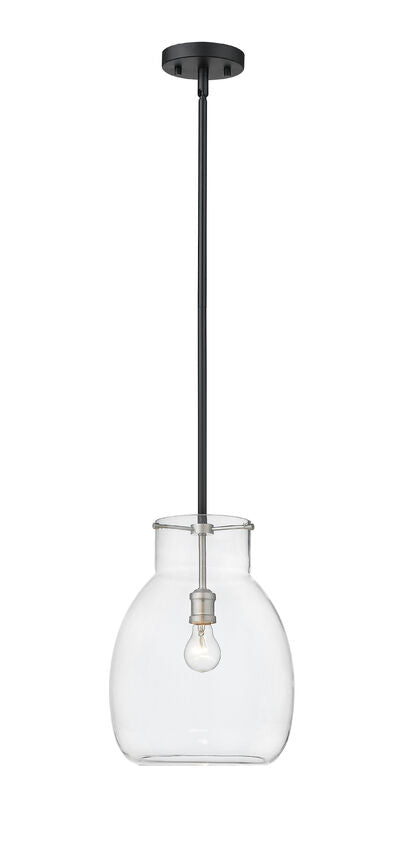 Z-Lite Bella 12" 1-Light Matte Black and Brushed Nickel Mini Pendant Light With Clear Glass Shade