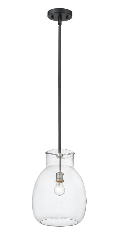 Z-Lite Bella 12" 1-Light Matte Black and Brushed Nickel Mini Pendant Light With Clear Glass Shade