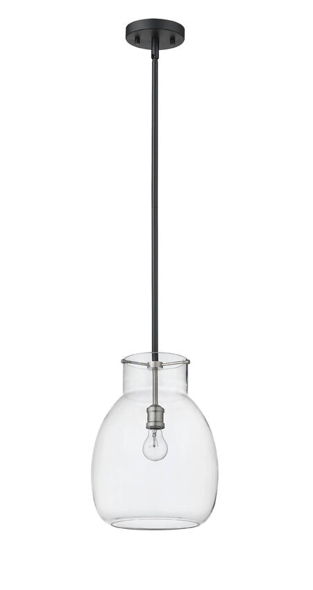 Z-Lite Bella 12" 1-Light Matte Black and Brushed Nickel Mini Pendant Light With Clear Glass Shade